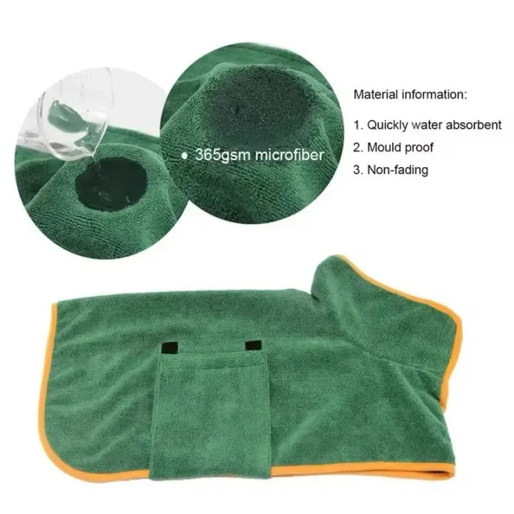 Fast Drying Dog Bathrobe, Microfiber Absorbent Soft Pet Bath Towel Grooming Coat for All Sizes