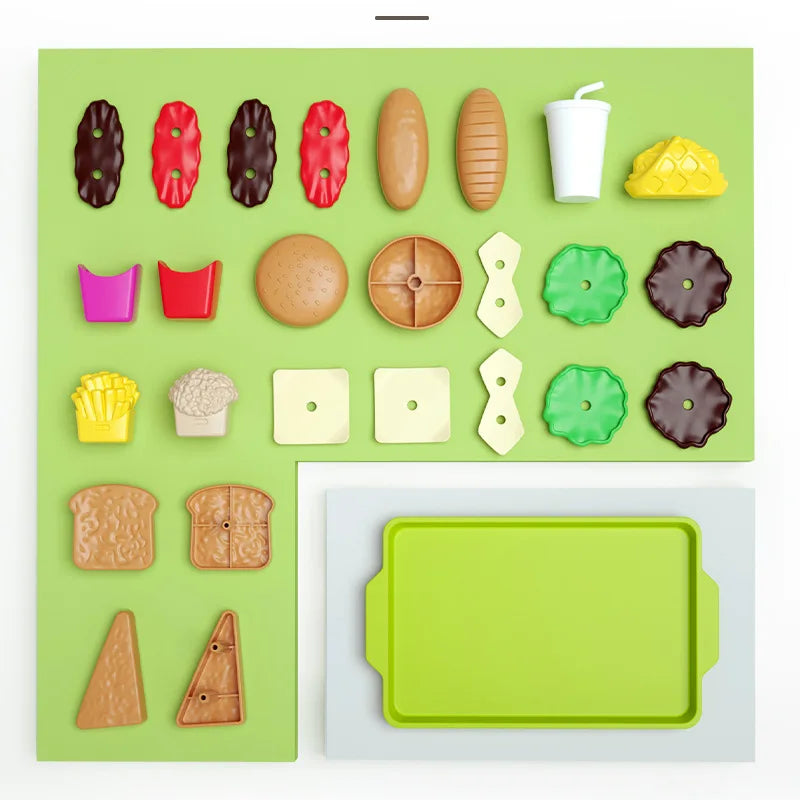 Kids Mini Kitchen Toy Detachable Snack Hamburger Cookie Miniature Accessories Plastic Pretend Toy Play House Food Sets Gift Boys