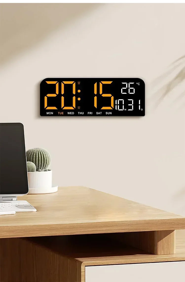 Large LED Digital Wall Clock Temperature Date Week Display Countdown Table Clock Brightness Adjustment Two Alarm 12/24h Clock