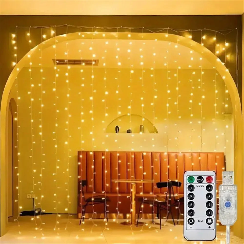 USB LED Curtain Lights with Remote Control, Christmas Fairy Lights for Wedding Birthday Bedroom Party Home Decor