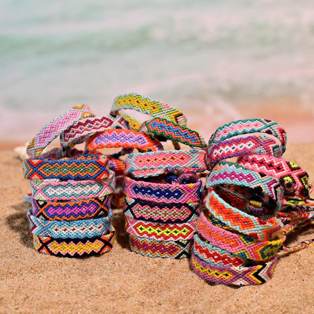 12/24/36pcs Random Bohemian Woven Bracelet Set with Tassel Colored Hand Woven Bracelet, Adjustable Ethnic Style Jewelry
