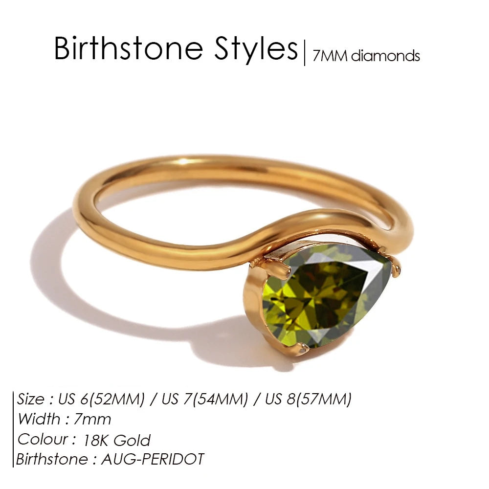 St-Delan Women's High-End Birthstone Ring 12 Colors Teardrop Zircon Ring Perfect Birthday Gift Jewelry Bulk Wholesale