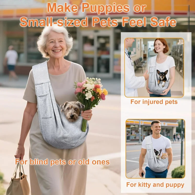 Gray Small Dog Chest Carrier Portable Classic Pocket Shoulder Strap Design for Outings Suitable for 3-10kg Dogs