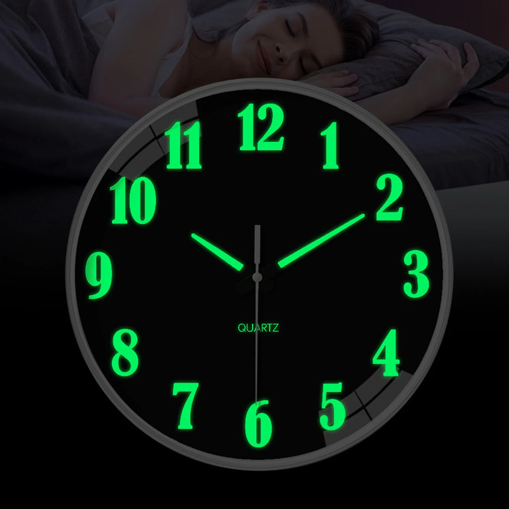 Modern Unique Luminous Plastic Glass Wall Clock, 8-16 Inch Modern Round Silent Luminous Wall Clock, AA Battery Powered, Suitable