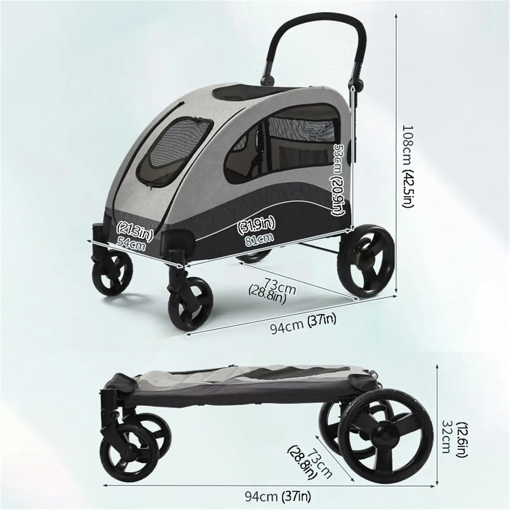 Large Pet Stroller 4 Wheels Dog Carrier with Brakes Portable Puppy Travel Strollers with Breathable Windows Adjustable for Cats