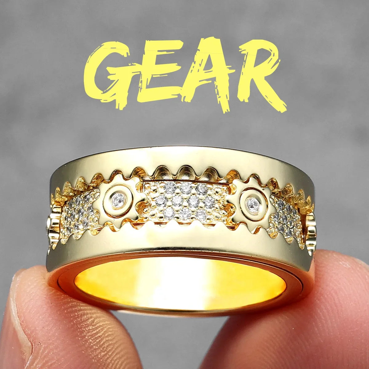 Fidget Spinner Gemstone Gear Men Rings Stainless Steel Women Jewelry Punk New in Rock Hip Hop Fashion Accessories Gift Wholesale