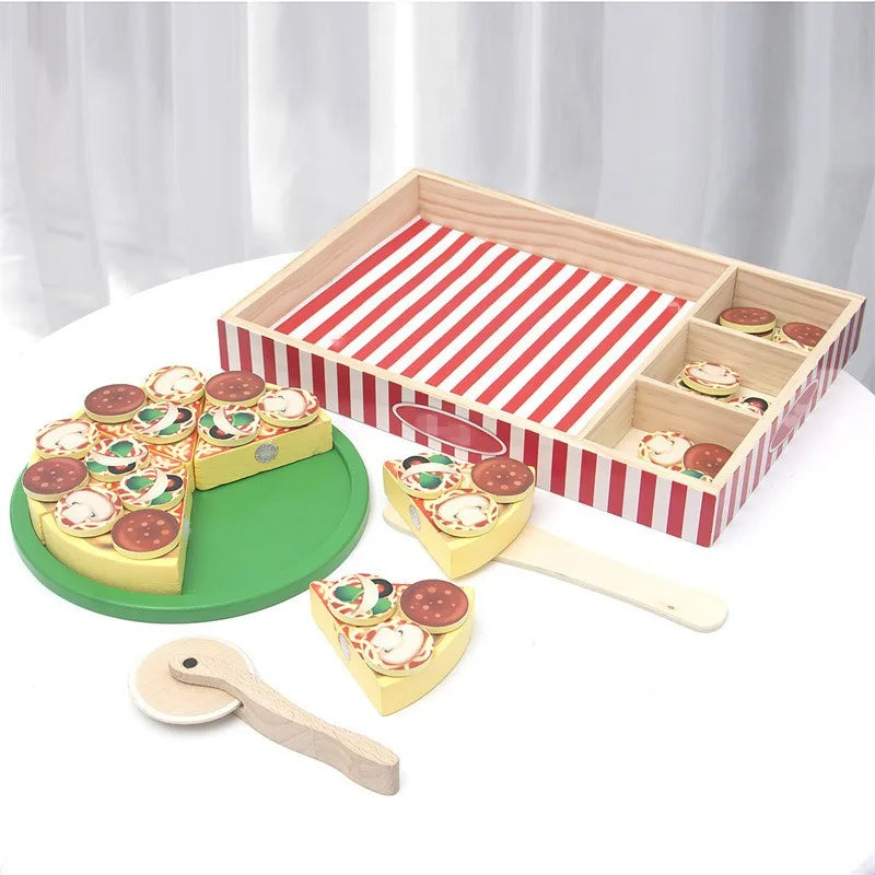 Wooden Simulation Pizza Children Play House Boy Girl Cake Dessert Cut Cut Music Fruit And Vegetable Cognition Wooden Toy 36pcs