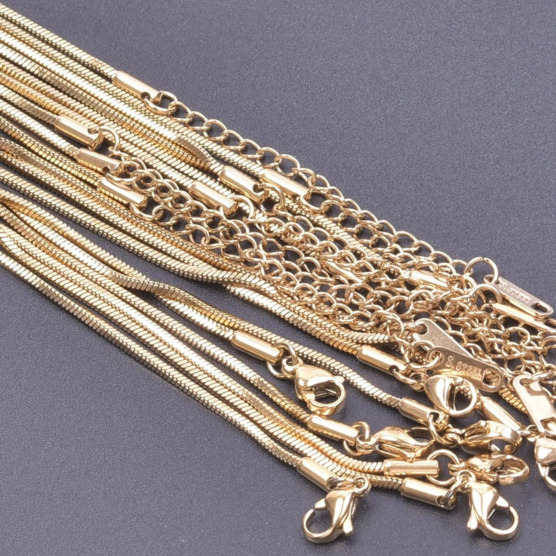 10pcs/Lot Gold Color Stainless Steel Chain 45cm Adjustable Necklace Width 1.2/1.5/1.6/2.2/2.5/3mm Men Women Jewelry Chain Bulk