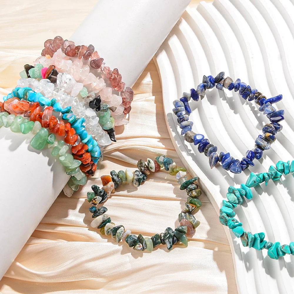 5/10/20pcs Random Women's Gravel Bracelet Set Natural Colored Gravel Bead Bracelet Irregular Bracelet Spiritual Elastic Bead