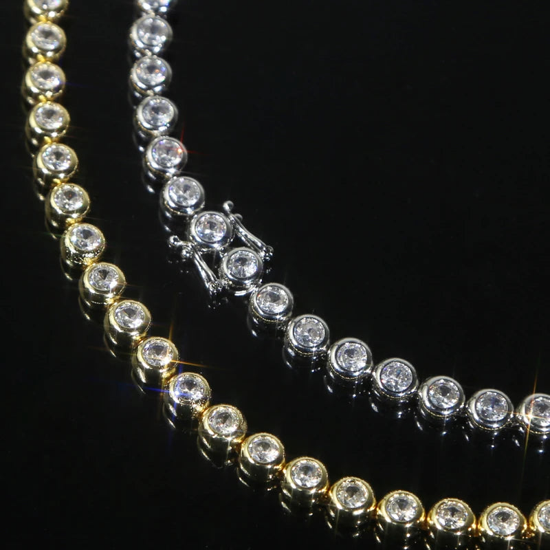 New Arrived Top Quality Fashion Women Female Jewelry Set Bezel 5A CZ Round Beaded Tennis Chain Bracelet Necklace