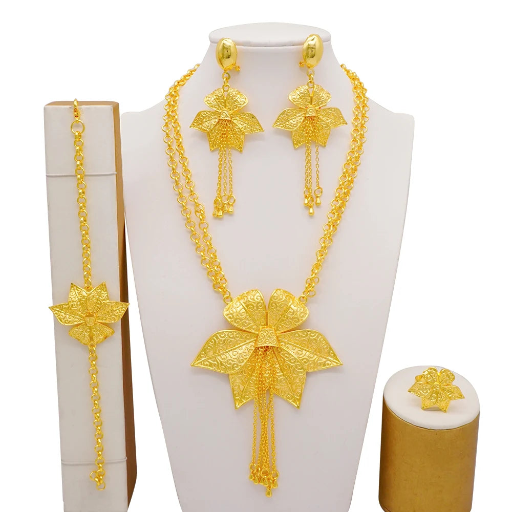 Ethiopian Fashion Women's Jewelry Set African Wedding Jewelry Set Necklace, Bracelet, Earrings, and Ring Set