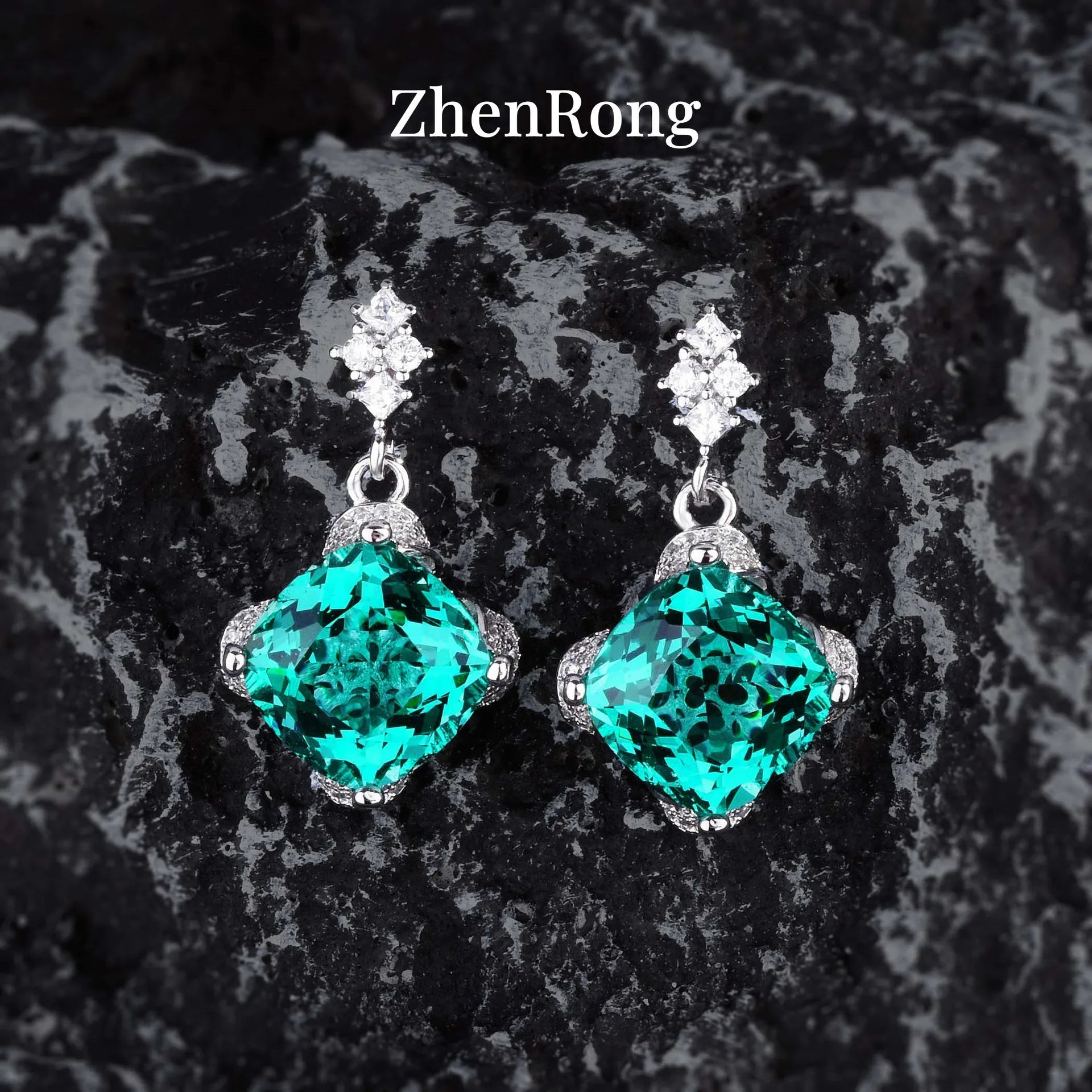 New Women Luxury Simple Bridal Wedding Jewelry Sets 15 Carat Artificial Blue Green Moissanite Pendant Necklaces Earrings Rings