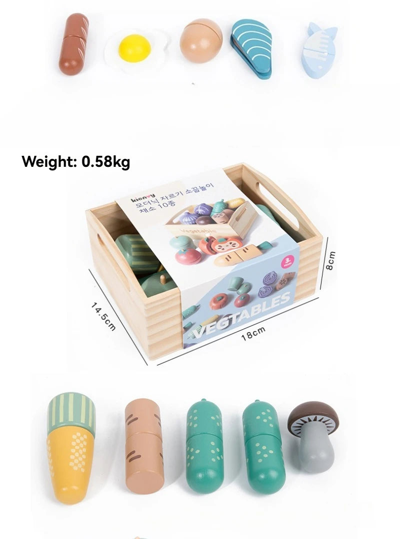 Children's Wooden Fruits and Vegetables, Joyful Play at Home Toys, Wooden Simulation Kitchen Toys, Girls Cooking Food