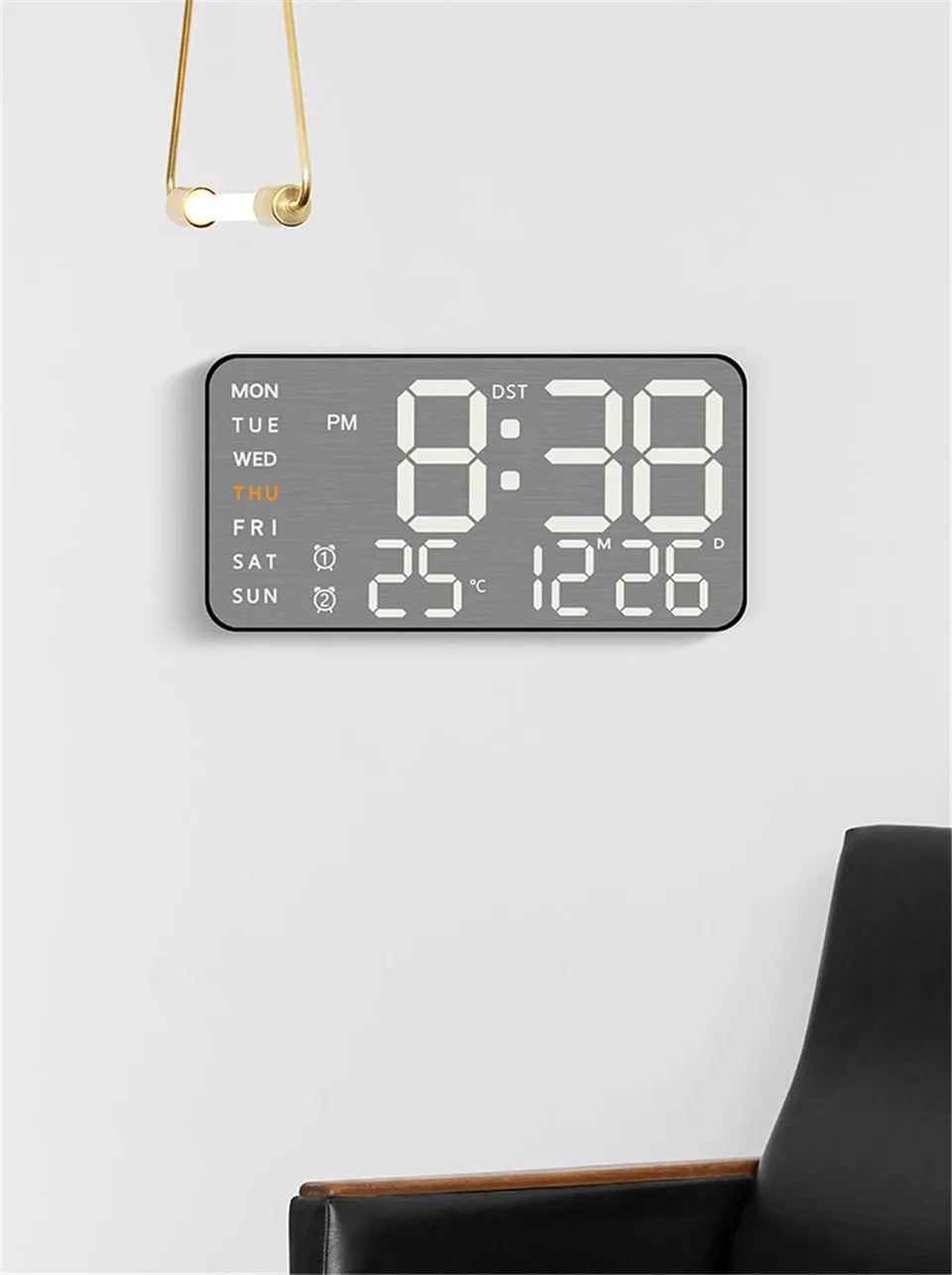 Mirror Brushed Finish Wall Clock Premium Feel Silent Wall Clock Table Alarm Clock Temp Display Bedroom Office Living Room Decor