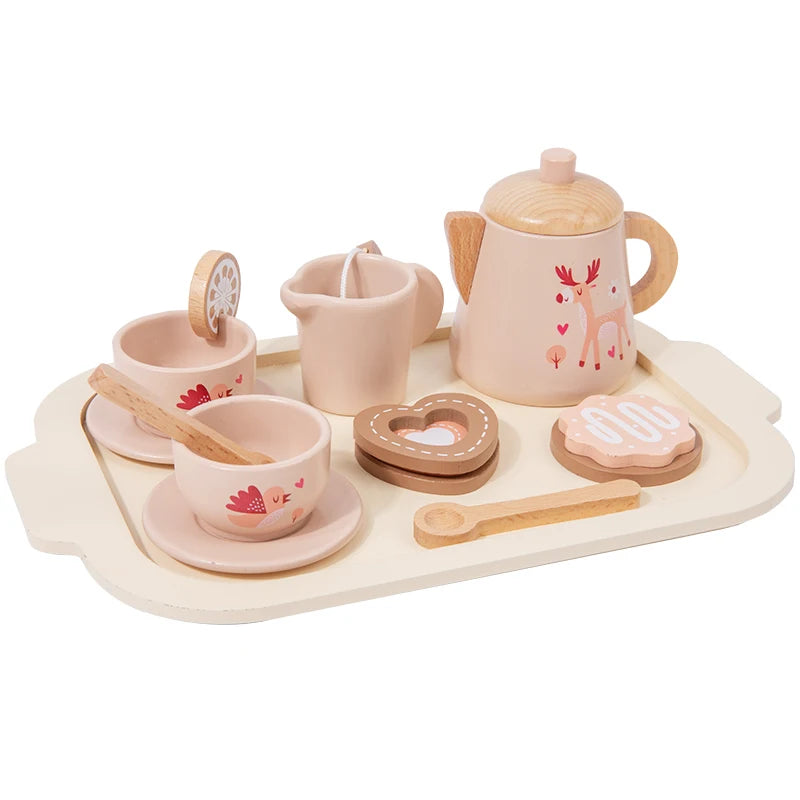 Children's Wooden Simulation Afternoon Tea Dessert Teapot Tableware Kitchen Tea Set Set Baby Puzzle Play Toy