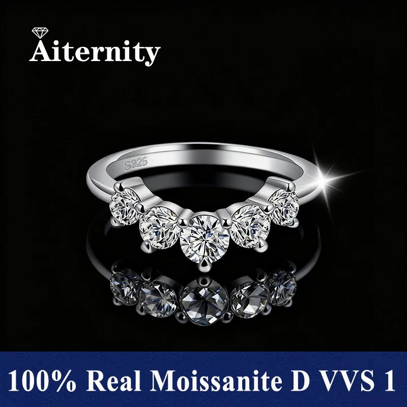 Fashion V Shape D VVS1 Moissanite Row Rings for Woman 925 Sterling Silver Jewelry Gift Woman's Moissanite Diamond Ring