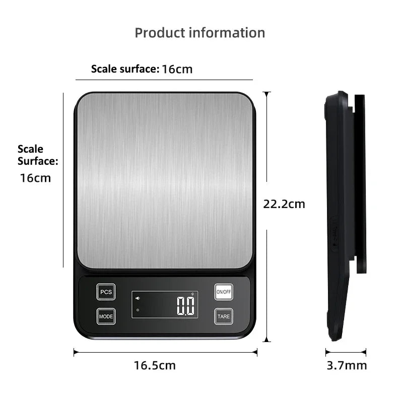 3/5/10kg 0.1g Food Scale Digital Electronic Kitchen Scale Fully Waterproof Stainless Steel Scale Food Snack Weighing Baking Tool