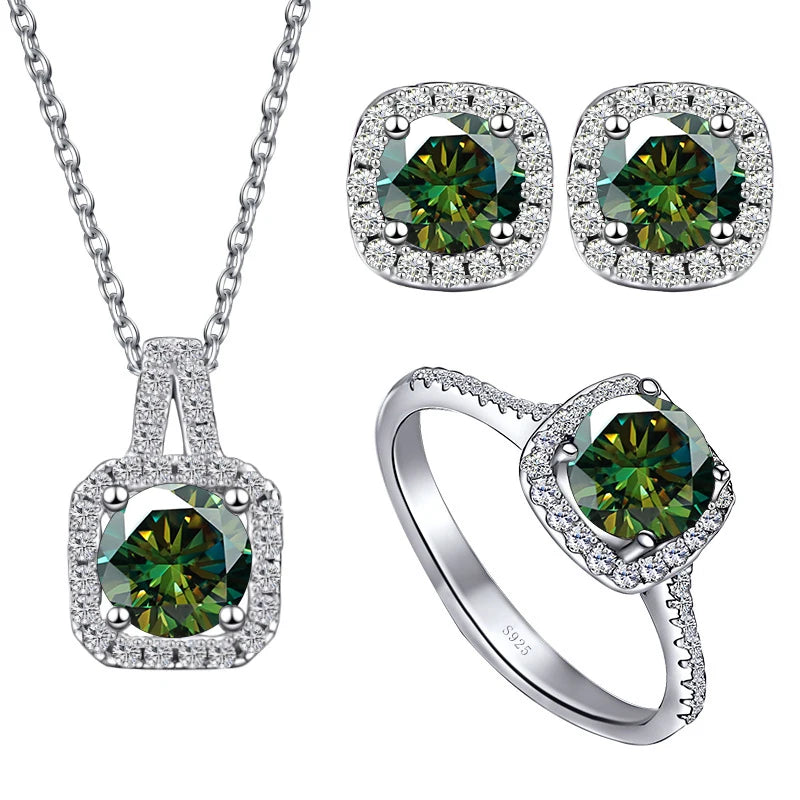 JoyceJelly S925 Sterling Silver jewelry for women 1 carat moissanite diamond 3 pieces set necklace ring earrings wedding party