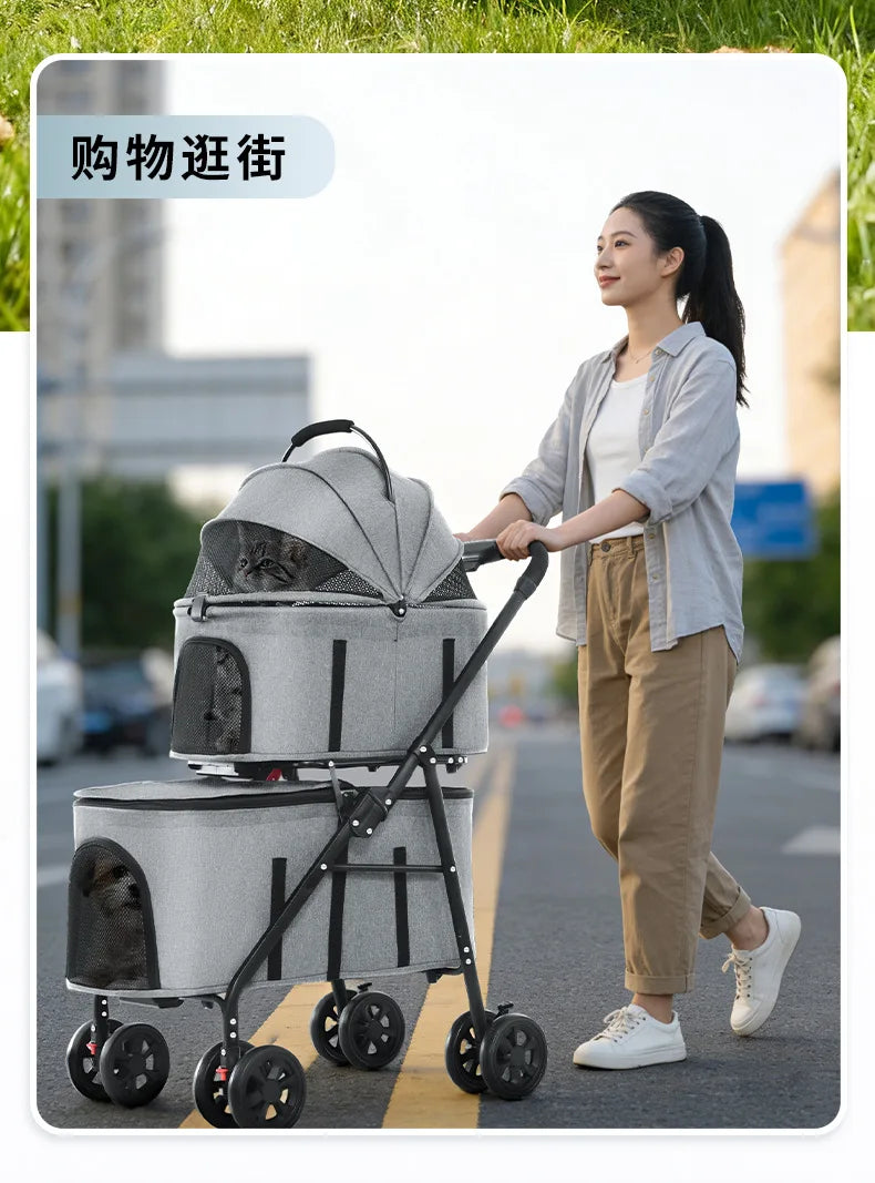 Double Pet Stroller with Detachable Carrier for Medium Small Dogs and Cats Durable Universal Wheels with Brakes Max for 30LBS