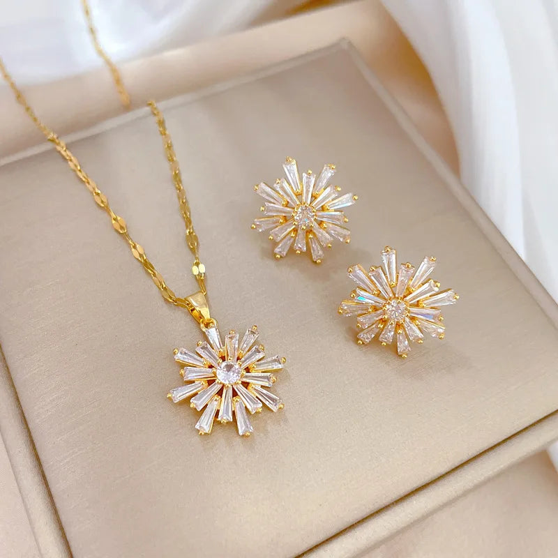 Stainless Steel Austrian Crystal Enamel Square Pendant Jewelry Sets Women African Costume Jewelry Maxi Necklace Earring Set