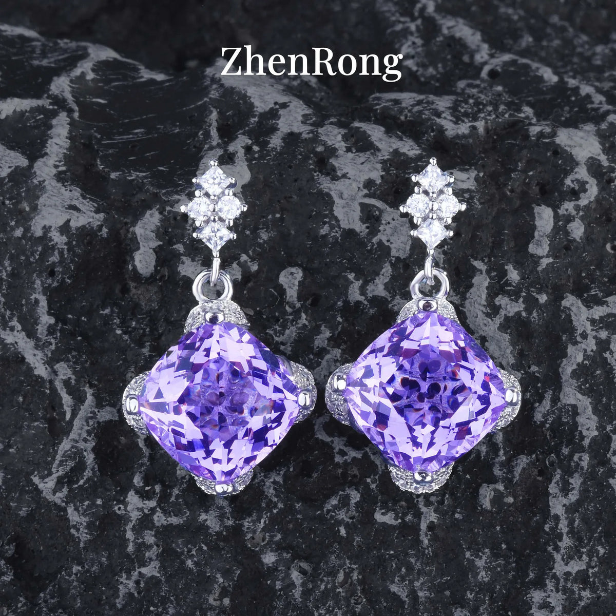New Women Luxury Simple Bridal Wedding Jewelry Sets 15 Carat Artificial Blue Green Moissanite Pendant Necklaces Earrings Rings