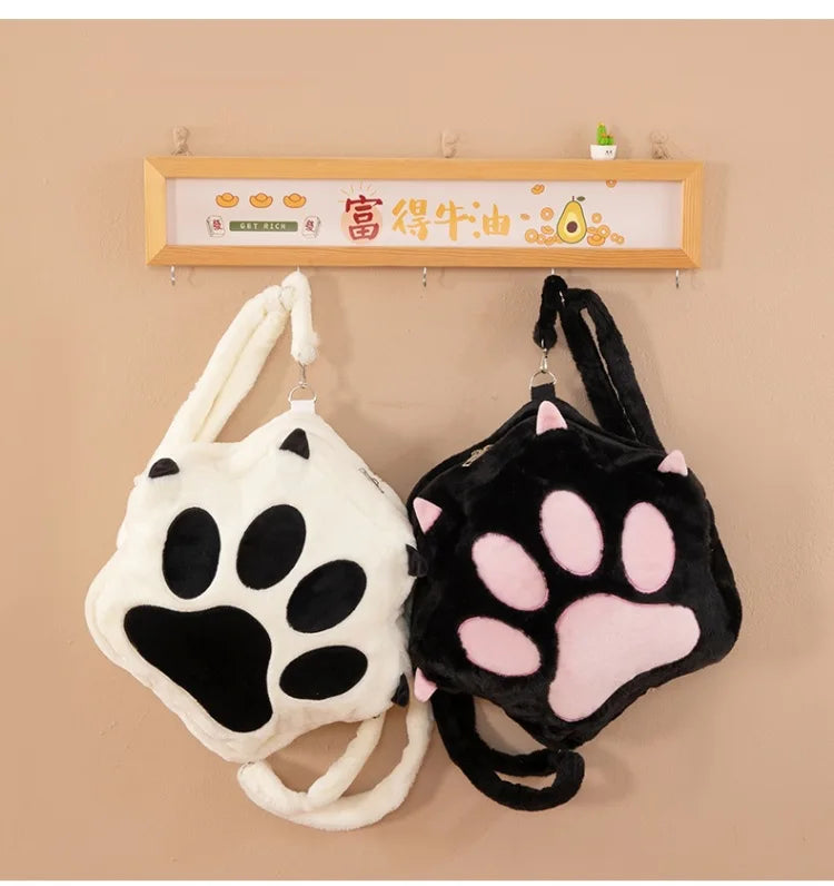Kawaii White Puppy Cat Paw Plush Backpack Adjustable Straps Funny Dog Big Capacity Soft Stuffed Animals Bags for Girls Women