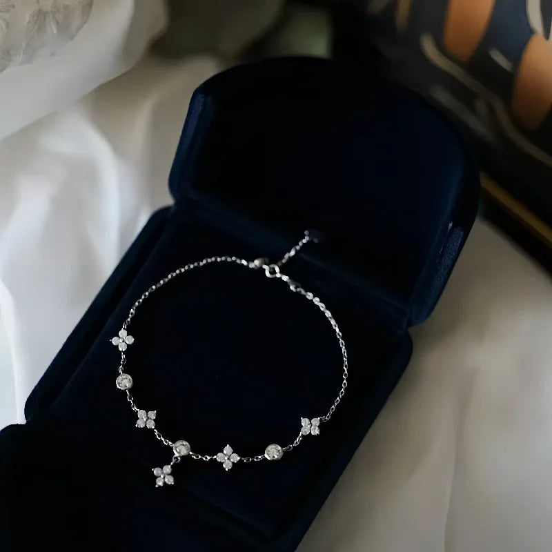 LGKGL Read S925 Sterling Silver Plated 18K Gold Sparkling Zircon Flower Necklace for Women Girl Exquisite Party Jewelry Gifts