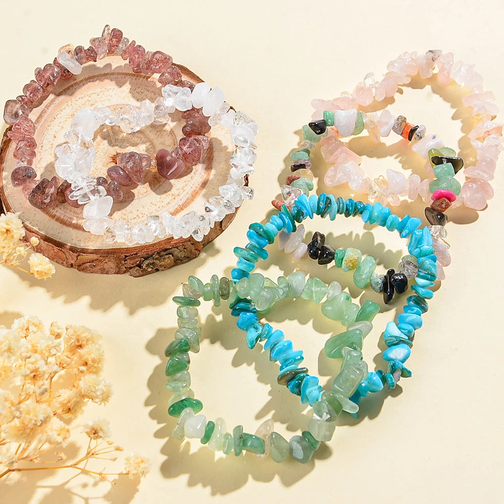 5/10/20pcs Random Women's Gravel Bracelet Set Natural Colored Gravel Bead Bracelet Irregular Bracelet Spiritual Elastic Bead