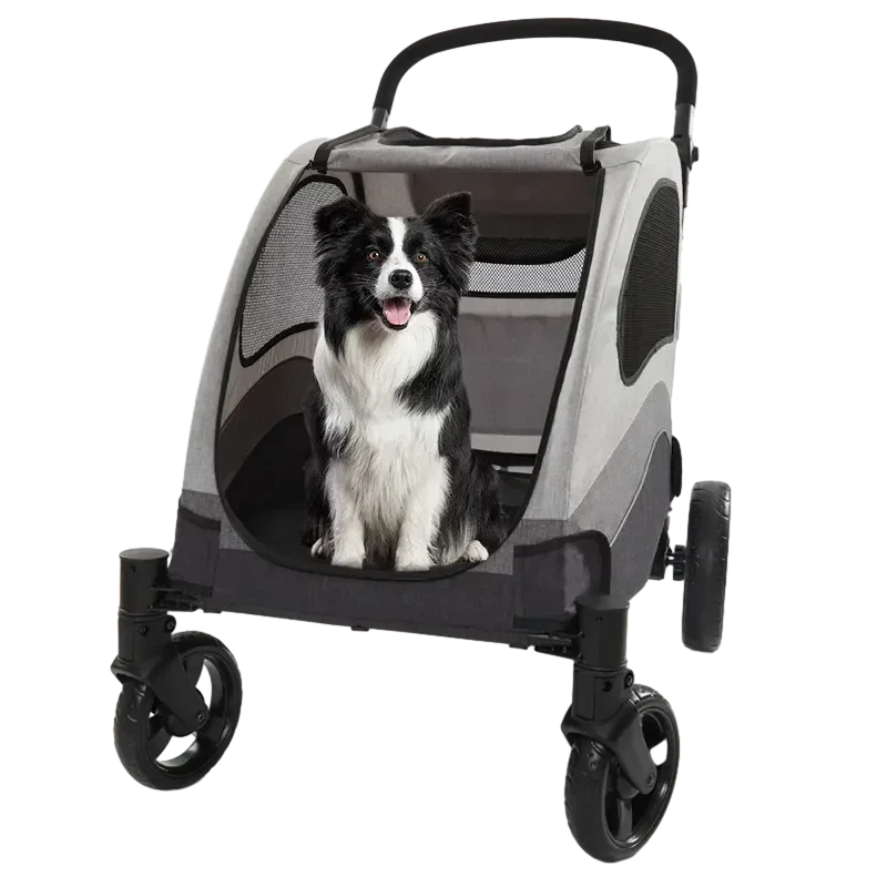 Large Pet Stroller 4 Wheels Dog Carrier with Brakes Portable Puppy Travel Strollers with Breathable Windows Adjustable for Cats
