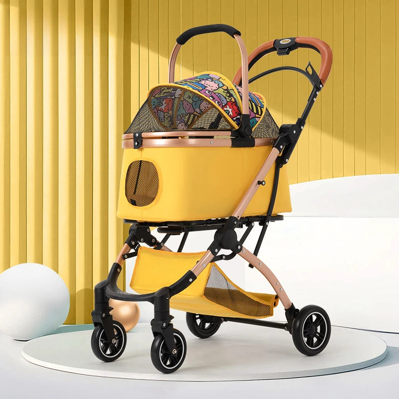 3 in 1 Pet Stroller 4 Wheel Small Medium Portable Foldable Carrier Dog Strolling Storage Basket 36lb max  dog car seat