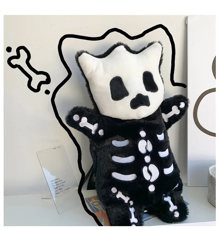Skull Plush Backpack Gothic Water Bottle Bag Goth Doll Backpack Female Winter Furry Bag Skull Shape Bag Skeleton Birthday Gift