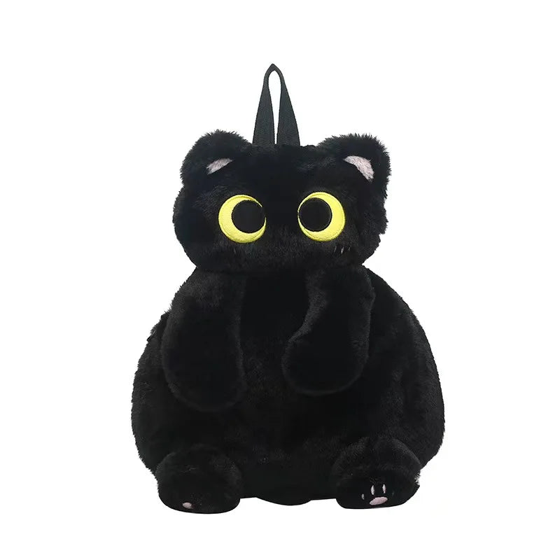 Black Cat Backpacks Big Eyes Kitten Doll Plush Kawaii Stuffed Animals Shoulder Bag Large-capacity Soft Toy Fashion Crossbody Bag