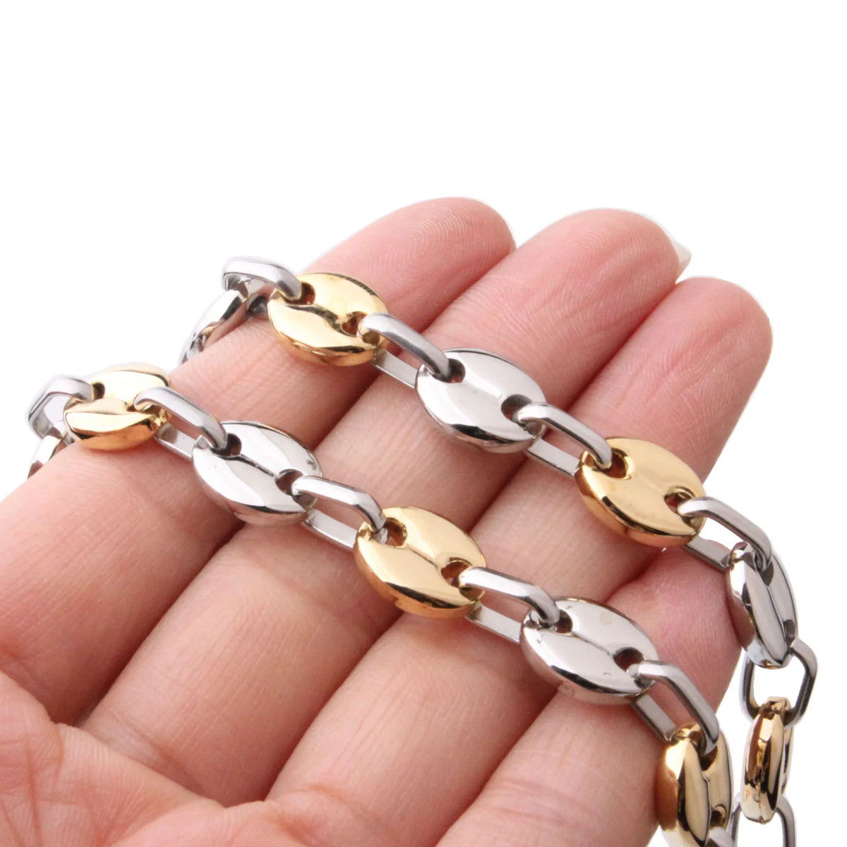 7/9/11mm 7-40" High Quality Mens Womens 316L Stainless Steel Silver Gold Color Coffee Bean Beads Chain Necklace or Bracelet