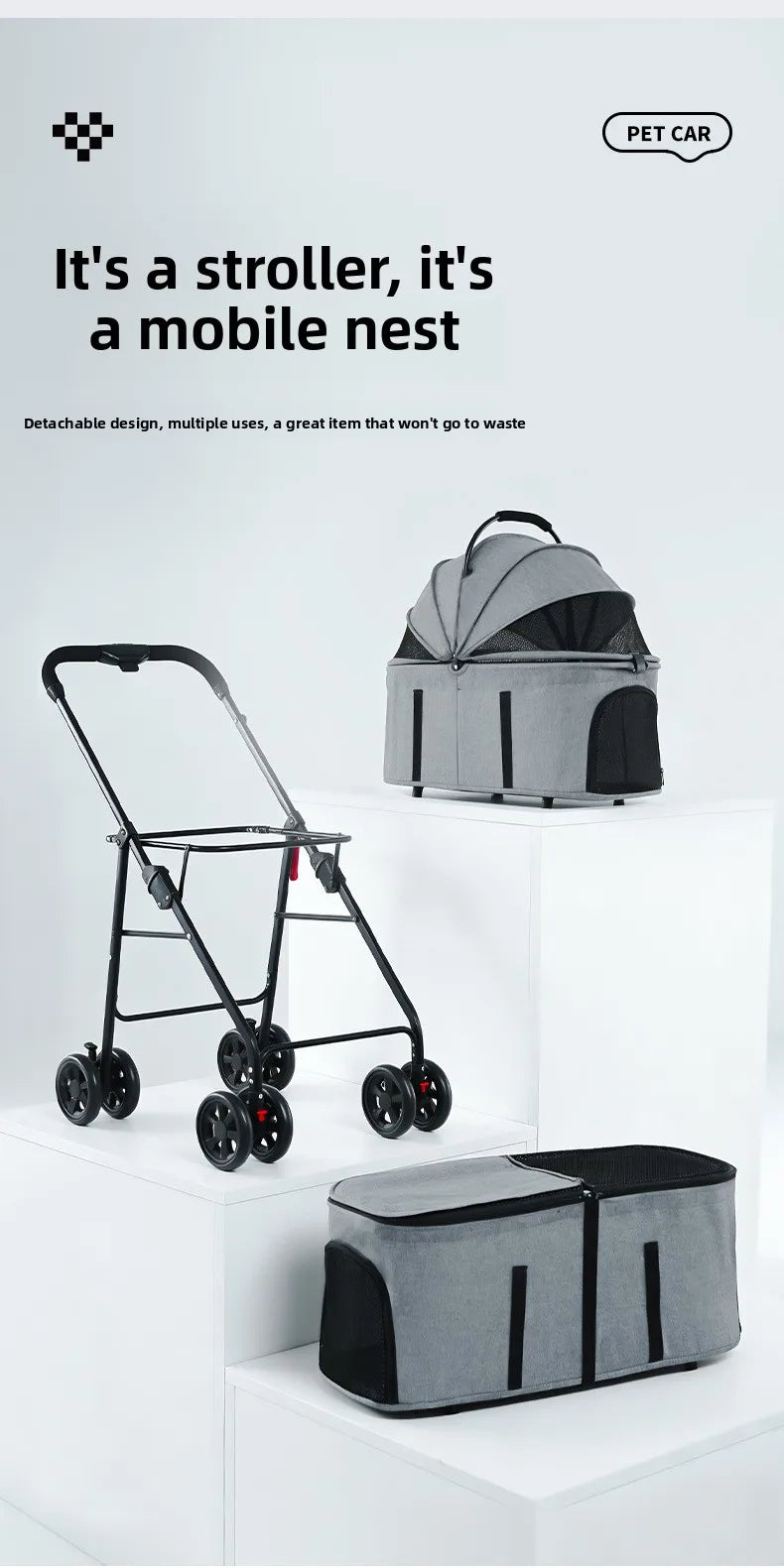 Double Pet Stroller with Detachable Carrier for Medium Small Dogs and Cats Durable Universal Wheels with Brakes Max for 30LBS
