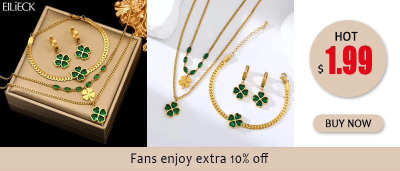 EILIECK New Fashion Stainless Steel White Zircon Clover Necklace Bracelet Earrings Set For Women Trendy Flower Jewelry Set Gift