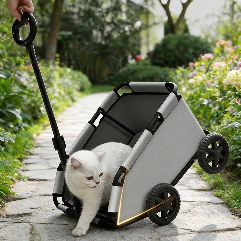 Lightweight Foldable Pet Stroller 4 Wheels Small Dog Handcart Comfortable Handlebars Foldable Dog Stroller for Small Cats & Dogs
