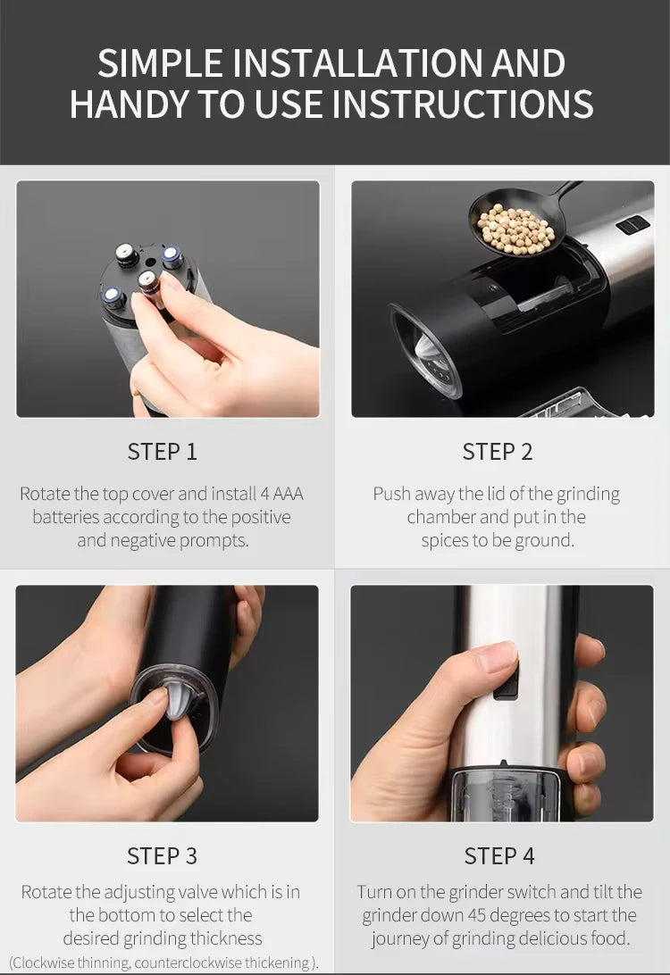 1/2 pcs Electric Automatic Salt and Pepper Grinder Set Led Light Grinder Set Spice Mill Adjustable Spices Grinder Kitchen Tools