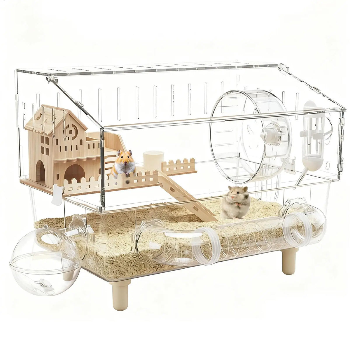 Hamster Habitat 2-Layer Clear Habitat 17.7x11x13.3 Inch Acrylic Small Animal House for Monitoring Breeding Hedgehog Ferret