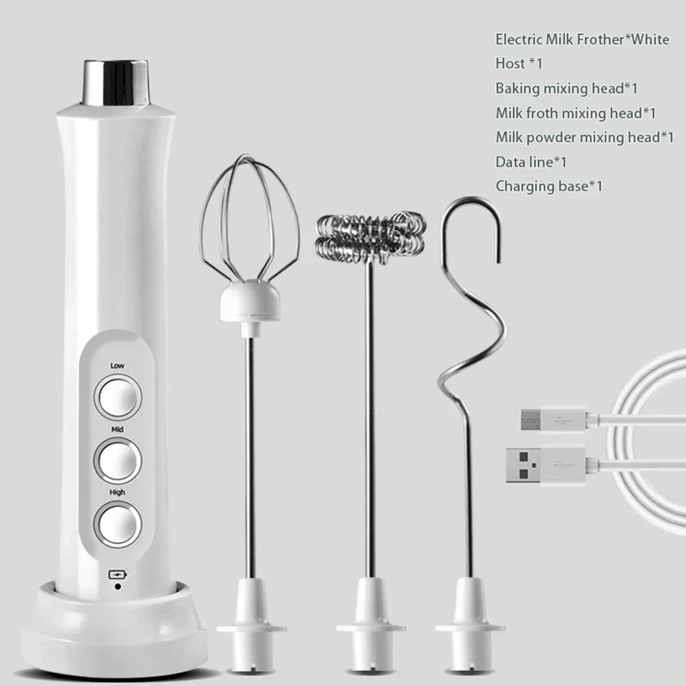 USB Rechargeable Milk Frother Mini Handheld Electric Foam Maker with 3 Speed Whisks for Latte Coffee Cappuccino