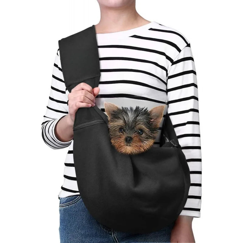Black Small Dog Chest Carrier Bag with Adjustable Shoulder Strap And Zippered Pocket for Puppy Pet Transport