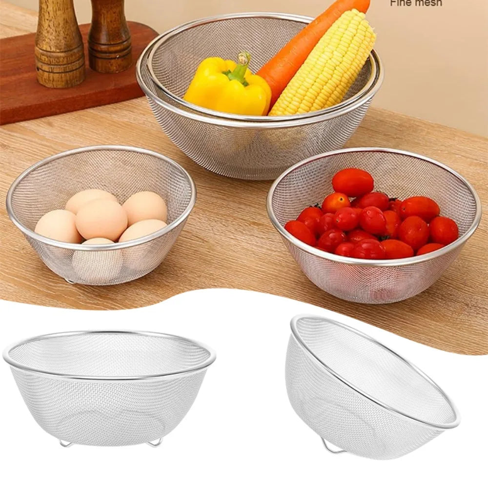 Stainless Steel Mesh Sieve Draining Basket Household Kitchen for Washing Rice Vegetables Fruits Multi Function Easy Clean