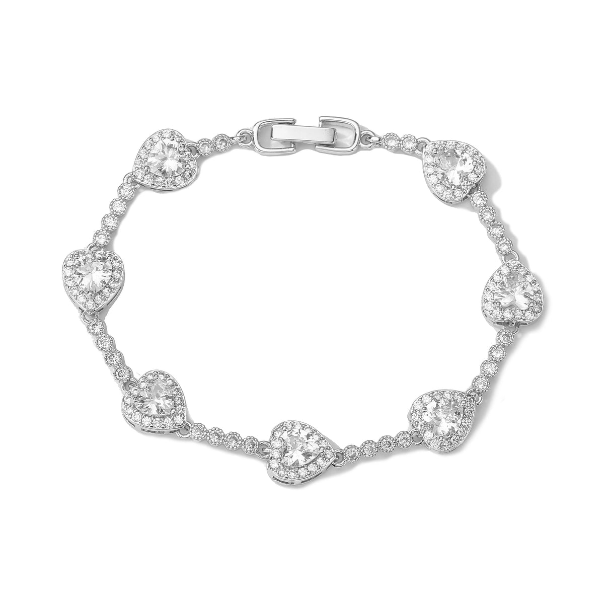 HECHENG, CZ Heart Tennis Link Chain Bracelet Necklace For Women Birthday Gifts Iced Out Bling CZ Paved Love Heart Sweet Bracelet