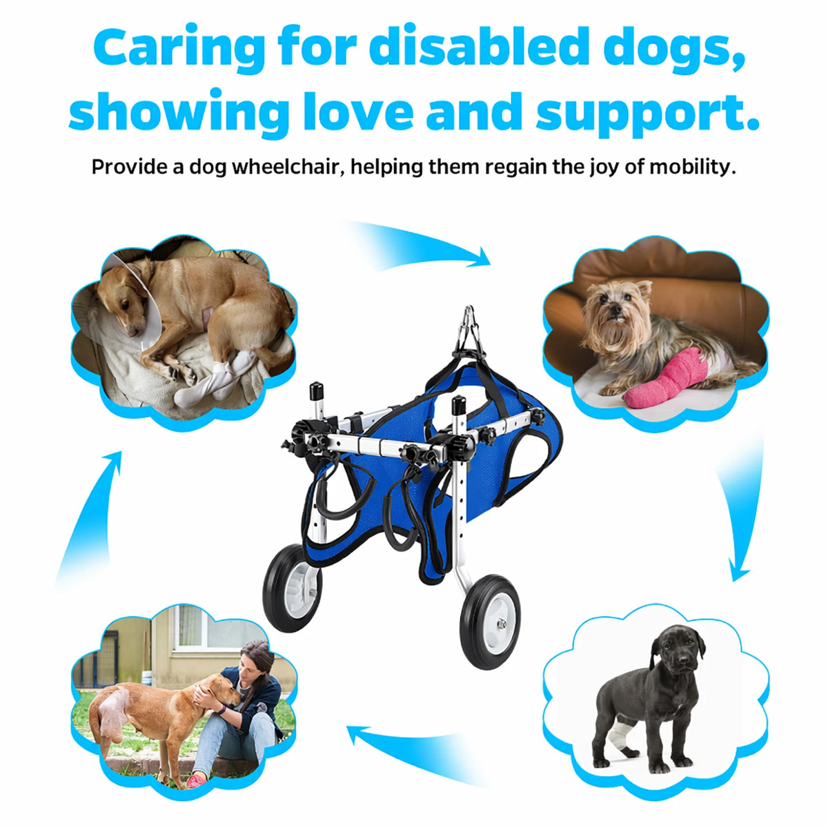 Pet Hind Leg Rehabilitation Assistance Harness and Traction Set, Mobility Aid Wheelchair for Disabled Pets with Traction Rope, Silicone Water Bowl and Waste Bag Combo, Total Traction Rope Length 96.8inch Cm, Suitable for Smal