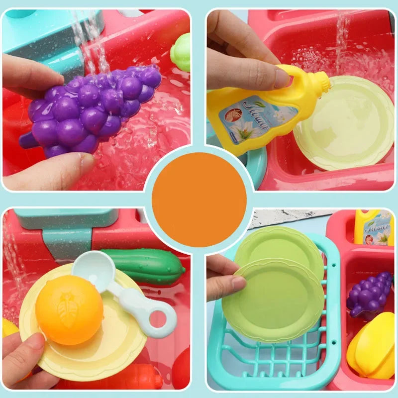 Kitchen Toy Plastic Dish Wash Sink Set Children Simulation Pretend Role Play Housework Kit Early Educational Toys for Children