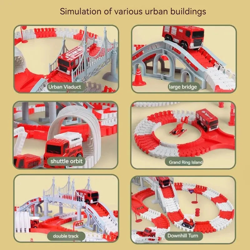 Fire Engine Track Assembling Car Engineering Minin Car Set Kids Puzzle Boy Toys Track Car Train Toys For Children Birthday Gift