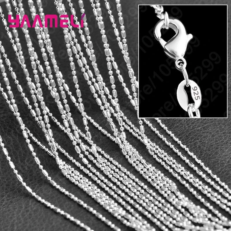 10PCS Wholesale Pure 925 Sterling Silver Color Charm Link Chain Necklace Jewelry with Strong Smooth Lobster Clasps 16-30 Inch