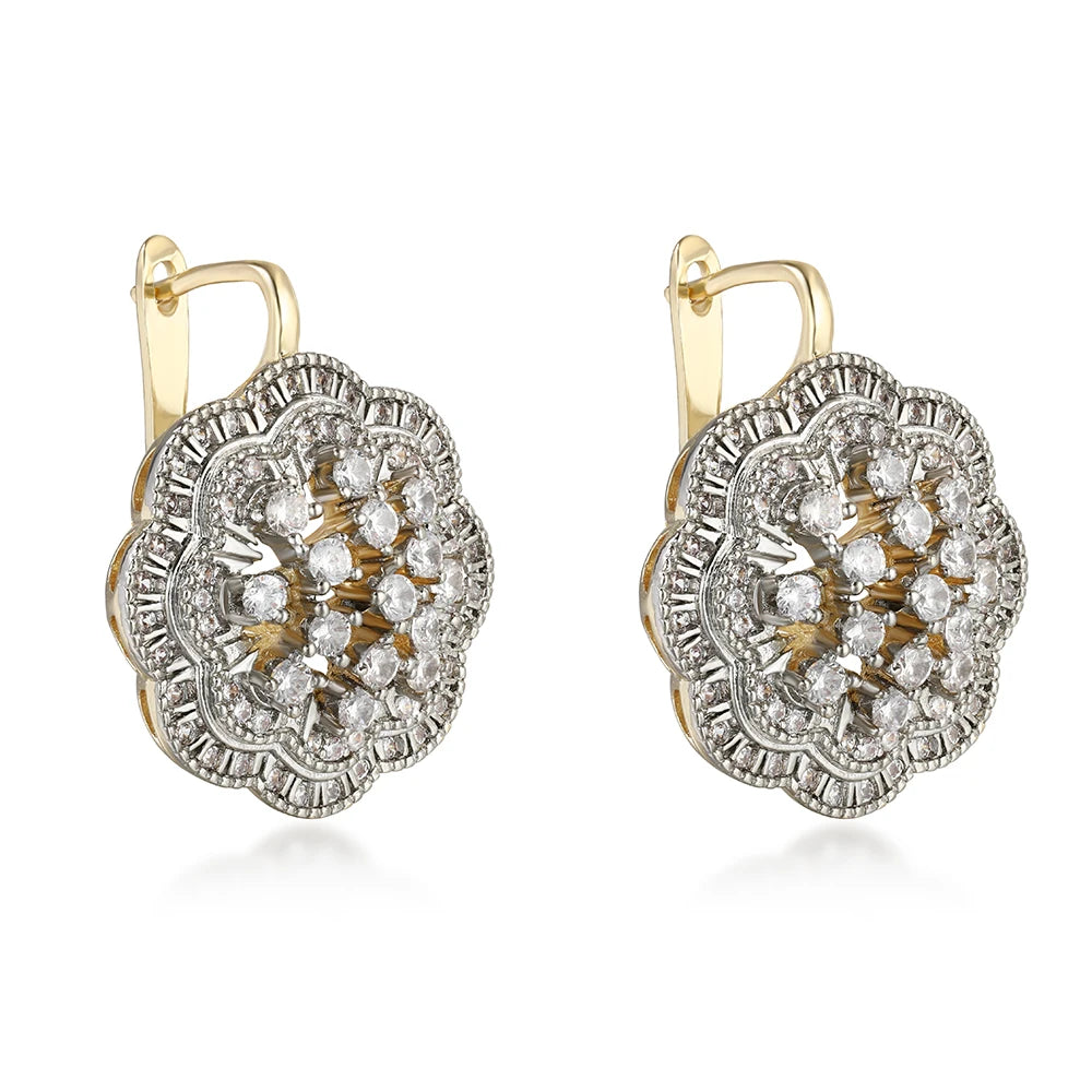Large flower bleach two -color hollow earrings Copper copper plating 14K gold fashion jewelry luxury and exquisite jewelry