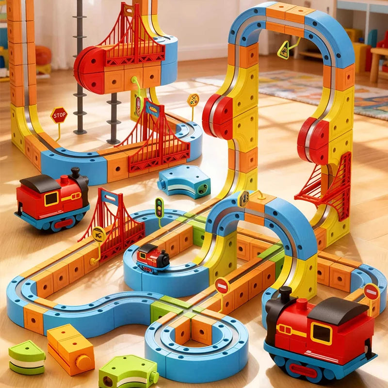 Children's Magnetic Car Track DIY Magic Railway Electric Train Toy Creative for 3 Year Boys Girls Kids Christmas Birthday Gifts
