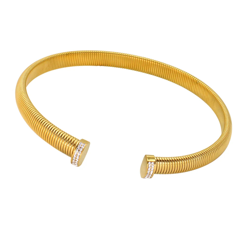 High Quality Cross Cuff Stainless Steel Jewelry Set Personalized Spiral Texture 18K Gold Plated Arm Neck Bijoux Waterproof