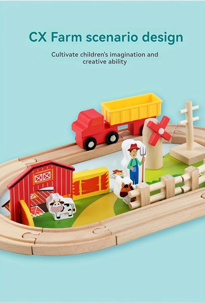Wooden Rail Car Toy Children's Train Puzzle Assembly Early Education Toy Boy and Girl Birthday Gift Set
